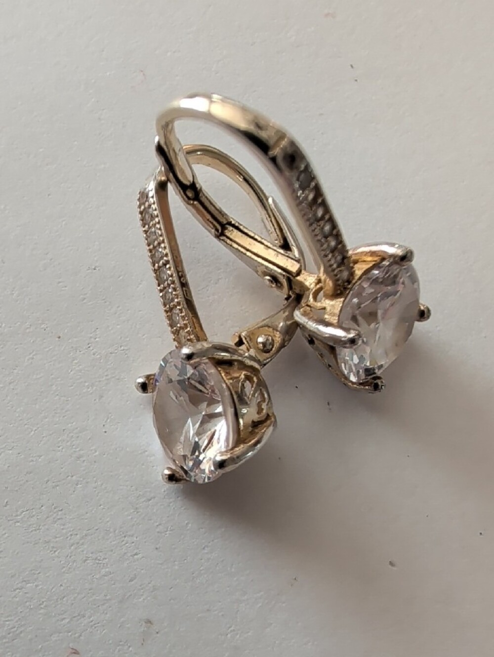Sterling Silver Leverback Clear Crystal Drop Earrings - Picture 4 of 6